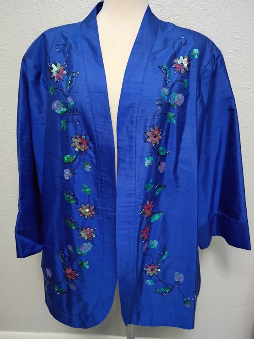 NWT Vintage Nolan Miller Silk Beaded Kimono Jacket Plus 2X Dark Blue Y2K Flawles
